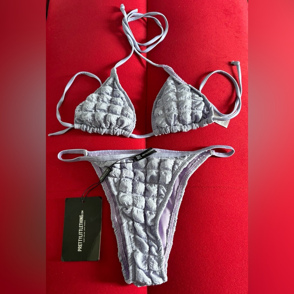 PrettyLittleThing Textured Lavender Bikini Set